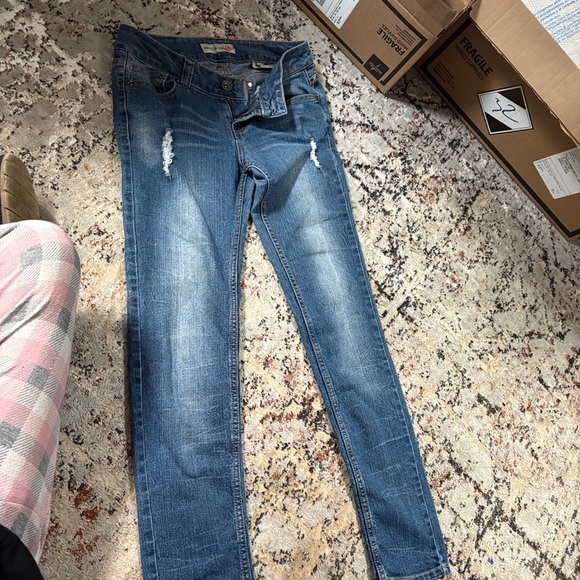 Paris Blues Blue Skinny Jeans with Distressed Accents - Picture 5 of 6